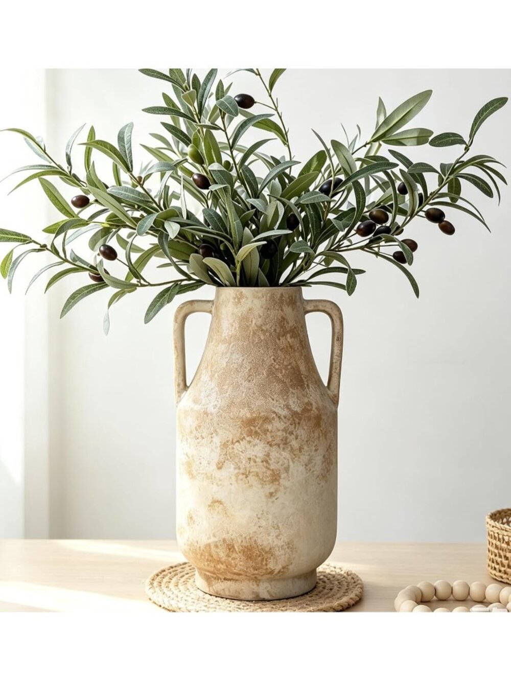 11in Tall Ceramic Flower Vase with Handles Waterproof Centerpieces Home Decor